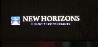 New Horizons Sign at Night